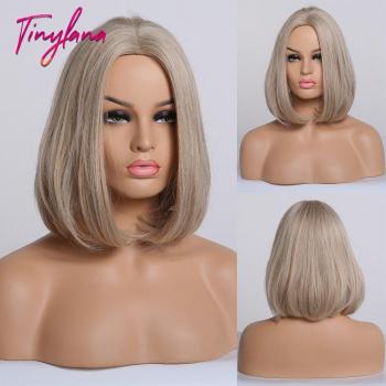 Mini Lana Bob Sintético Marrón Natural Resistente al Calor Oficina