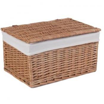 Large Brown Wicker Storage Basket with Light Steamed Cotton Lining