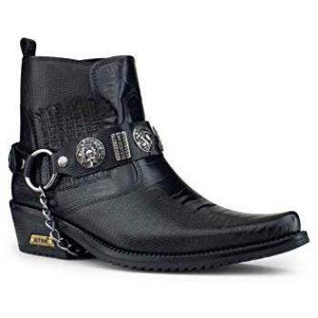 Infinity Westliche Gothische Lederwinklepicker Stiefel für Männer Schwarz Größe EU 43