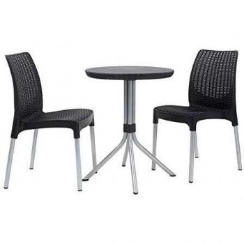Keter Set Mobili da Esterno in Rattan 2 Sedie e Tavolino con Superficie Liscia