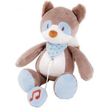 Nattou Kleines Schlafspielzeug Waschbär Bob mit Lied „La‑Le‑Lu“, 23 cm, Jim & Bob – Grau/Weiß/Blau