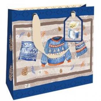 Nekupto Dárková papírová taška luxusní 18 x 16 cm Vánoční svetr, Vánoční jablíčka, funkce: kvalitní design, ideální pro dárky