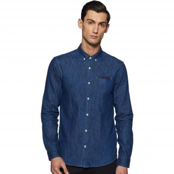 Camisa Scotch & Soda Regular Fit de mezclilla con 1 bolsillo, Azul (Indigo 51), Large