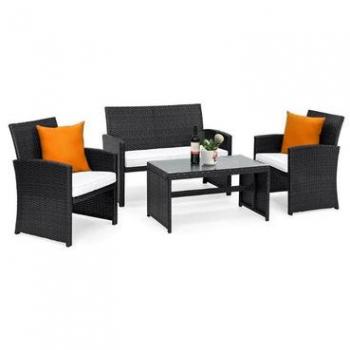 Costway Black Wicker Patio Furniture Set of 4 with Cushions