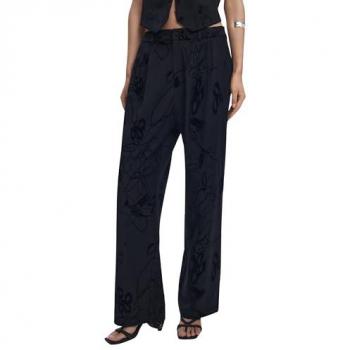 Petal Print Zip‑Fit Bottoms – Black, Size Small