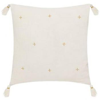 Coussin Déco à Pompons Millo 40x40 cm Blanc Ivoire