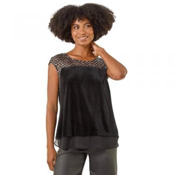Sequin Velvet Mesh Crop Top – Black