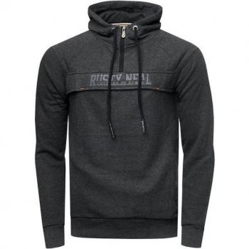 Rusty Neal Kangaroo Kapuzenpullover mit Zipper in Dunkelgrau, Größe 3XL