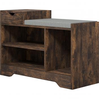 HOMCOM Upholstered Shoe Storage Bench with 3 Open Shelves