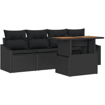 VidaXL 5‑teiliger Garten‑Sofa‑Kasten in Schwarz – Poly‑Rattan‑Design