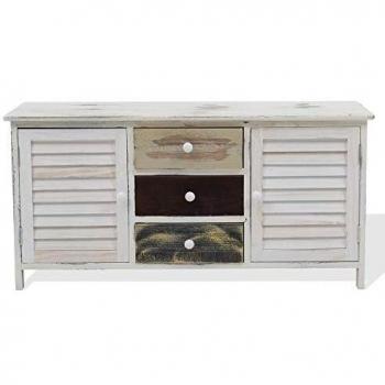 Mobile Credenza da Ingresso con Cassapanca in Legno di Paulonia, 3 Cassetti Colorati e 2 Ante, Stile Shabby per Salotto e Ingresso
