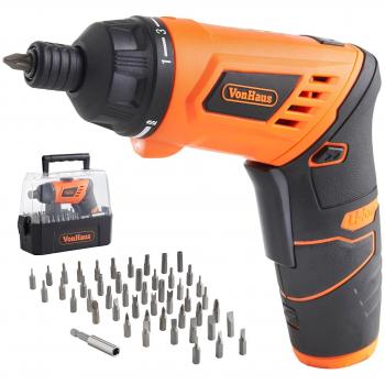 Portable 3.6V Cordless Screwdriver with LED, 50‑Piece Bit Holder Kit by VonHaus