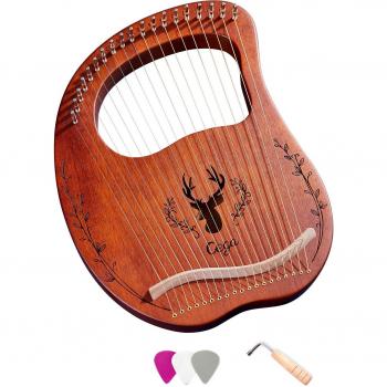 Lira de madera con caja de resonancia y 19 cuerdas