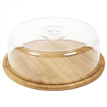 Quesera con tapa de plástico y base de madera 28 x 9,4 cm