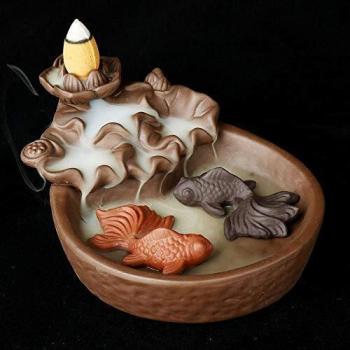Zen Fish Backflow Incense Burner – Artisan Craft, 10 Cones Included