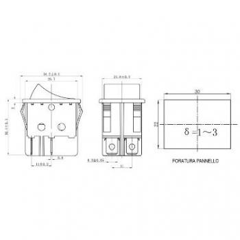 Bilanciere Luminoso Rosso 230 V Switch 4P 16 A 250 VAC