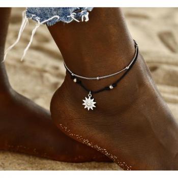 Women’s Vintage Multi-Layer Ankle Jewelry with Sun Pendant