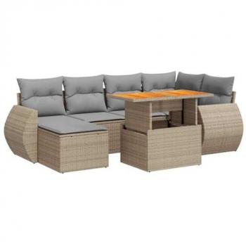 Set Divani da Giardino 7 pz in Polyrattan con Cuscini Beige