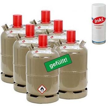 11 kg Propan-Gasflasche, gefüllt, inkl. Lecksuchspray für Gasgrill