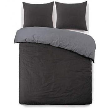 Housse de Couette 200x200cm Coton Flanelle Anthracite/Gris