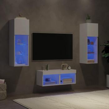 VidaXL Armoires TV Murales 4 pièces, Éclairage LED, Blanc