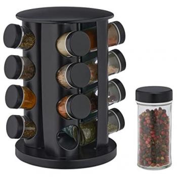 Set Portaspezie da Cucina con Barattoli di Vetro, Nero