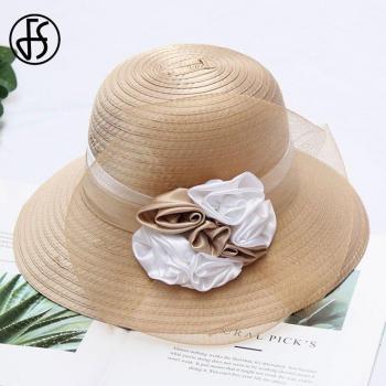 Sombrero de mujer con ala ancha y flores, color blanco
