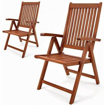 Casaria® 2X Gartenstuhl Klappbar Holz Armlehne FSC®-Zertifiziert 2 Personen 160kg Belastbarkeit 5-Fach Verstellbar Garten Balkon Gartenmöbel Eukalyptus