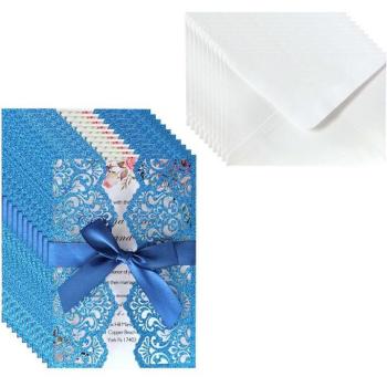 10pcs Birthday Party Invitations with Ribbon and Hollow Lace Envelopes