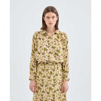 Camisa de mujer con estampado verde de manga larga