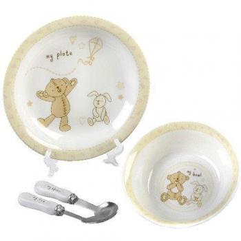 Button Corner Kids’ Dinnertime Ceramic Plate and Bowl Set