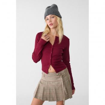 Stradivarius Damen-Rippjersey Jacke Burgunderrot, M