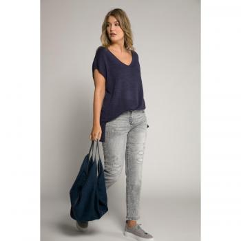 Blue Plus Size V-Neck Lightweight Oversized Sweater for Women, Size 28/30, Synthetic Fibers