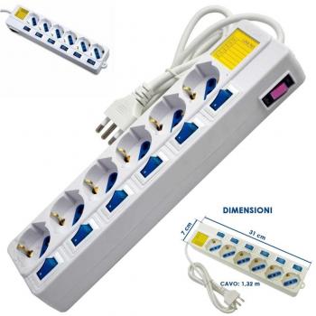 Multiprise 6 Prises Schuko avec Protection Enfants et Bipass 10-16A