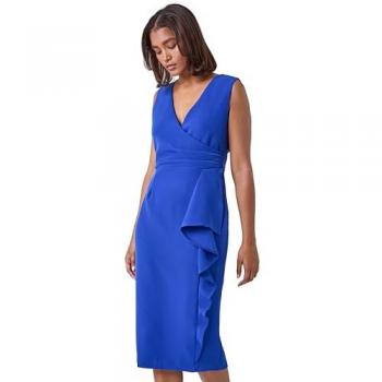 Roman Women's Blue Crepe Wrap Dress – Bodycon, UK 10