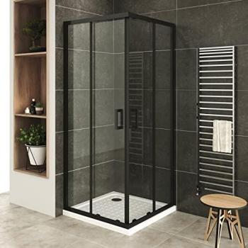 LANABLCK+ Porte d'angle transparente pour cabine de douche 80x100 cm, 185 cm, verre 6 mm, ouverture coulissante