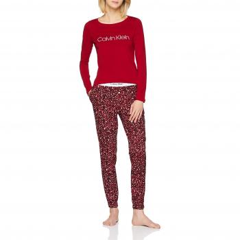 Calvin Klein Women's Long Sleeve Pant Set Pajama, Red