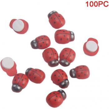 Mini Cute Red Wooden Ladybird Self-Adhesive Kids Toy