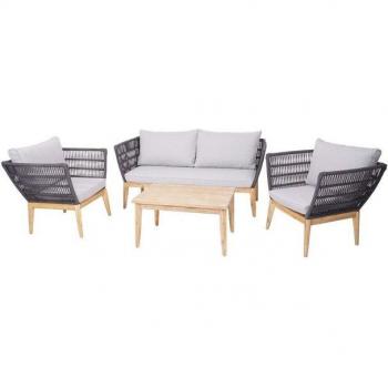 MCW-H55 Lounge-Set für den Garten, Seilgeflecht und Holz