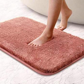 Fluffy Microfiber Bath Mat, Non Slip Thickened Bathroom Rug, Absorbent and Quick-drying, Machine Washable