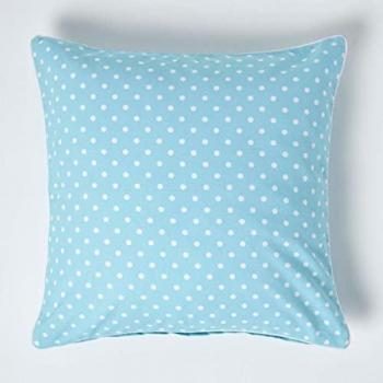 Homescapes Cotton Blue Polka Dots Cushion Cover, 60 x 60 cm