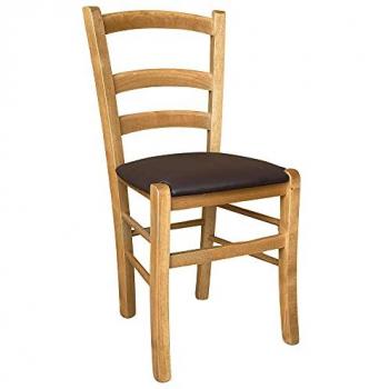 Chaise Rembourrée Venezia en Noyer Clair et Similicuir Brun