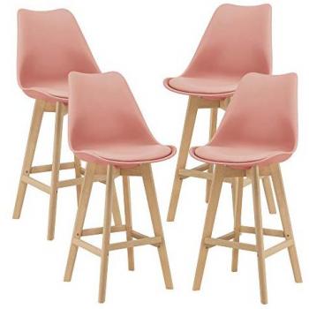 Kit de 4 taburetes de bar Lublin acolchados madera haya rosa