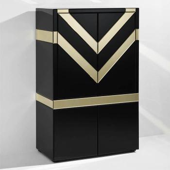 Aparador de Diseño 4 Puertas Cristal Negro y Espejo