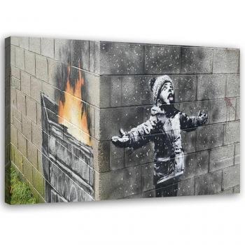 Banksy Mural Boy Canvas Print – 60x40 cm – Grau