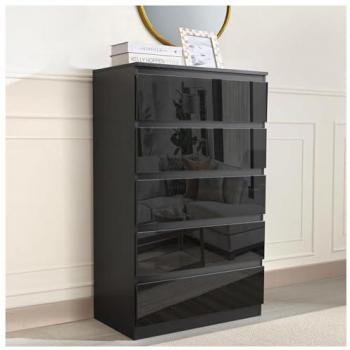 Hochglanz Schwarz Sideboard Kenji mit 5 Schubladen