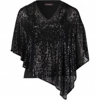 Vera Mont V-Ausschnitt Shirtbluse mit Pailletten, Schwarz, Größe 42