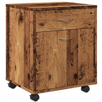 VidaXL Rolling Cabinet Filing Storage Engineered Wood Old Wood Finish 45x38x54 cm