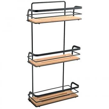 Étagère suspendue de douche – 3 niveaux en bambou et acier noir, design HIKO MSV