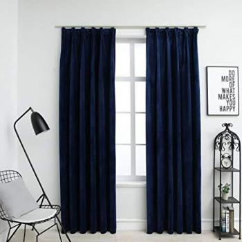 Dark Blue Blackout Curtains, 2 pieces, velvet material with hooks, 140 cm wide by 175 cm long